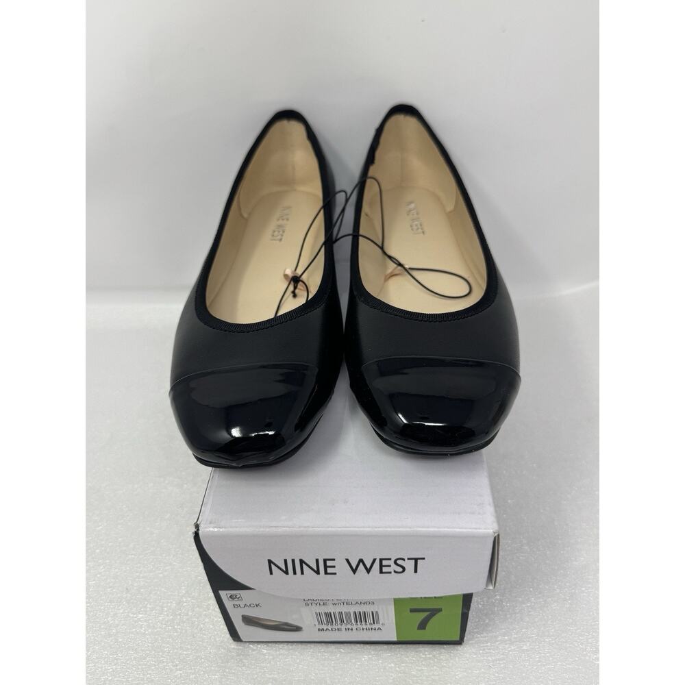 Nine West Teland Flats Womens Size 7 Black Cap Toe Ballet Work Shoes